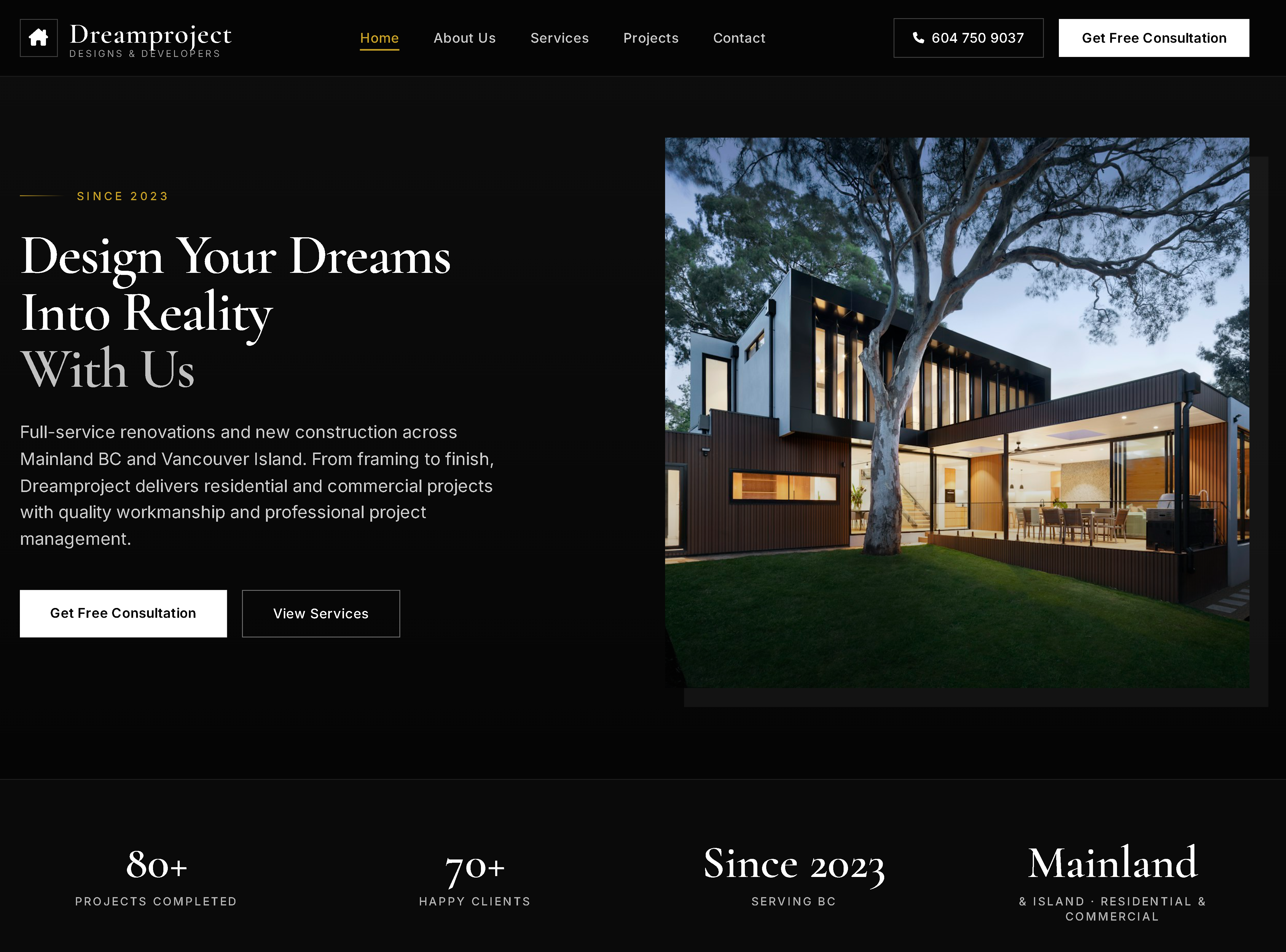 Live website preview — Dream Project Designs